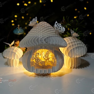 Lapin de Pâques dans la maison de champignon Pop Up SVG pour Cricut Projects, Champignon 3D Pop Up Card - Champignon Night Light - Paper Lantern Shadow Box