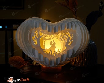 Heart 3D Pop-up Card Light Box PDF, SVG Template Paper Cutting, 3D Heart Lighting - Globe Popup, Lamp Paper Shadow Papercut, Sliceform Art