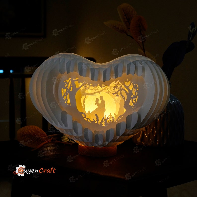 Heart 3D Pop-up Card Light Box PDF, SVG Template Paper Cutting, 3D Heart Lighting Globe Popup, Lamp Paper Shadow Papercut, Sliceform Art image 1