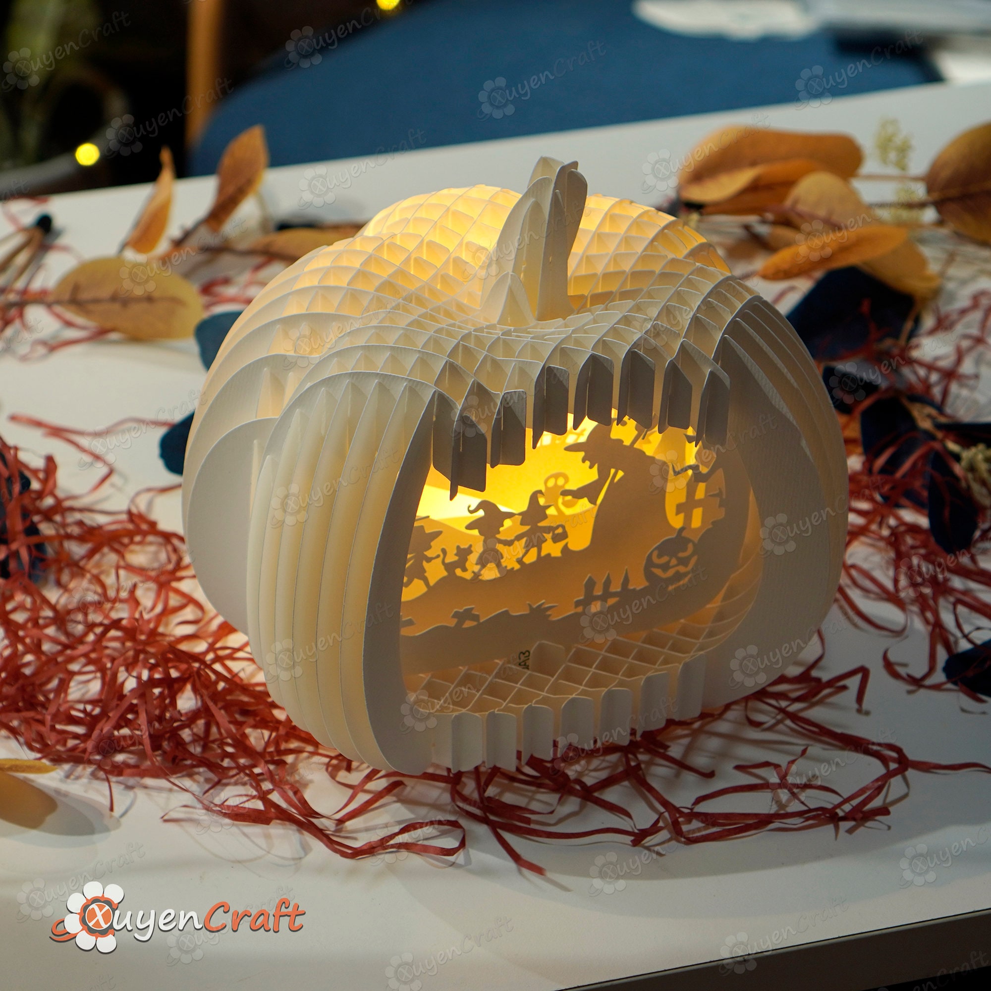 ハロウィン魔女カボチャポップアップSVG、スタジオ、PDFテンプレート