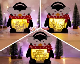 Pinguin Weihnachten Laterne Shadow Box SVG, Cricut, Cameo (digitaler Download)