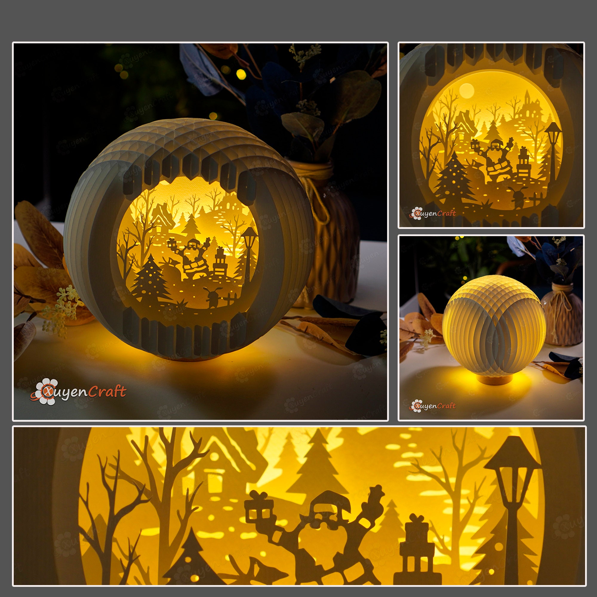 Sphere Santacraft 3D Santa Sphere SVG Template, Christmas Shadow Box (digital Download ...
