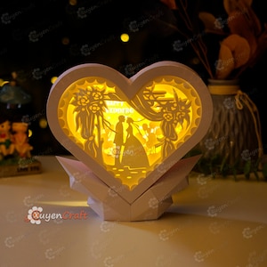 PDF, SVG, Studio Template Happy Wedding Heart Shadowbox, 3D Papercut Light Box, Paper Lanterns Lamps for Happy Wedding Day Svg for cricut