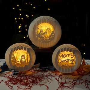 Pack 3 Pop up SVG modèles créant Santa Claus Sphere pop-up, Snowman Popup pour Joyeux Noël | Cadeaux de Noël DIY, Boîte à lumière Papercut