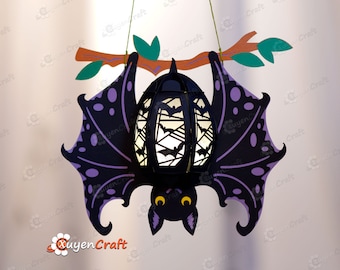 DIY Bat Lantern Template, Halloween Paper Cut Light Box (PDF, SVG)