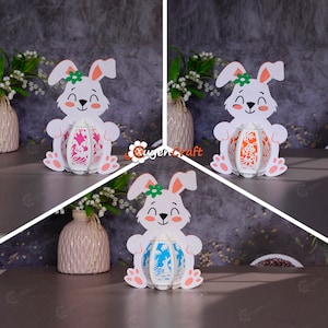 Set 3 Bunny Lantern PDF, SVG, Studio Template - Bunny Easter Egg Lantern for Easter Decorations - DIY Easter Lantern Paper Cut Svg Template