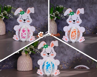 Set 3 Bunny Lantern PDF, SVG, Studio Template - Bunny Easter Egg Lantern for Easter Decorations - DIY Easter Lantern Paper Cut Svg Template