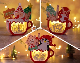 Heiße Schokolade Weihnachten Shadow Box SVG - DIY Papierlaterne Vorlage (Pack 3)