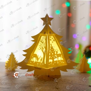 Deer Family Christmas Tree Lantern SVG for Cricut Projects - Paper Cut Template For Christmas, DIY Christmas Lantern for Christmas Decor