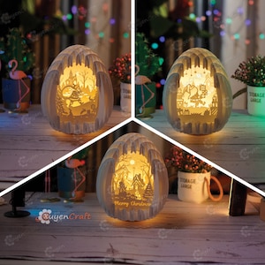 Pack 3 Oeufs de Noël Pop Up Light Box SVG Modèle Paper Cut Cricut Projects 3d shadow box, Sphere svg, DIY 3D Santa Claus Popup