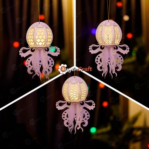 Set 3 Octopus Lantern PDF, SVG, Studio Templates - Octopus Paper Lantern for For Children&#39;s Room Decor, Diy gifts for kids or Fisherman Gift