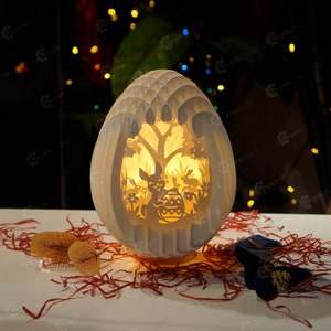 PDF, SVG, Studio Template Easter Bunny Eggs Pop up, 3D Papercut Light Box Sliceform Paper Sphere Popup, 3d lamp svg, Easter night light image 1