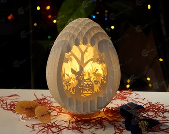 PDF, SVG, Studio Template Easter Bunny Eggs Pop up, 3D Papercut Light Box Sliceform Paper Sphere Popup, 3d lamp svg, Easter night light