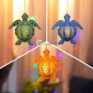 Set 3 Lanterne Tartaruga PDF, SVG, Modelli Studio - Lanterna di carta Tartaruga per l'arredamento della camera dei bambini, Regali fai da te per bambini, Regalo pescatore fai da te
