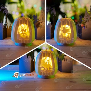 Pack 3 Small Pumpkin Pop Up SVG for Cricut Joy, ScanNcut, Studio Template, DIY Halloween Pumpkin Lantern Svg Papercut Shadow Box, Lightbox