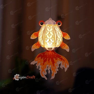 Lanterna pesce rosso PDF, SVG, modelli Studio - Lanterna di carta pesce fai da te per l'arredamento della camera dei bambini, regali fai da te per bambini, regalo pescatore