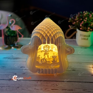 SVG, Studio Template Zombie Kürbisse Geist Pop Up 3D Papercut Light Box Sliceform Papier Kugel Popup, DIY Halloween Nachtlicht