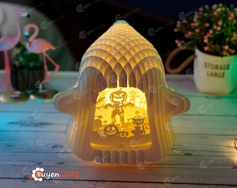 3D Papercut Ghost Light Box SVG, Zombie Pumpkins, Halloween Night Light-sjabloon (digitale download)