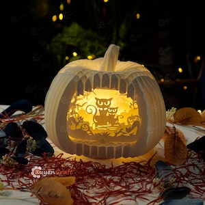 Black Cat Halloween Pumpkin Pop Up 3D SVG Cricut, Studio voor Cameo4, DIY Halloween Lightbox 3D Papercut Shadow Box, Halloween nachtverlichting
