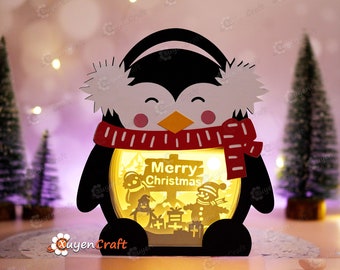 Weihnachtspinguin Schneemann Laterne Shadow Box SVG, Cricut, ScanNCut, Cameo4 (digitaler Download)