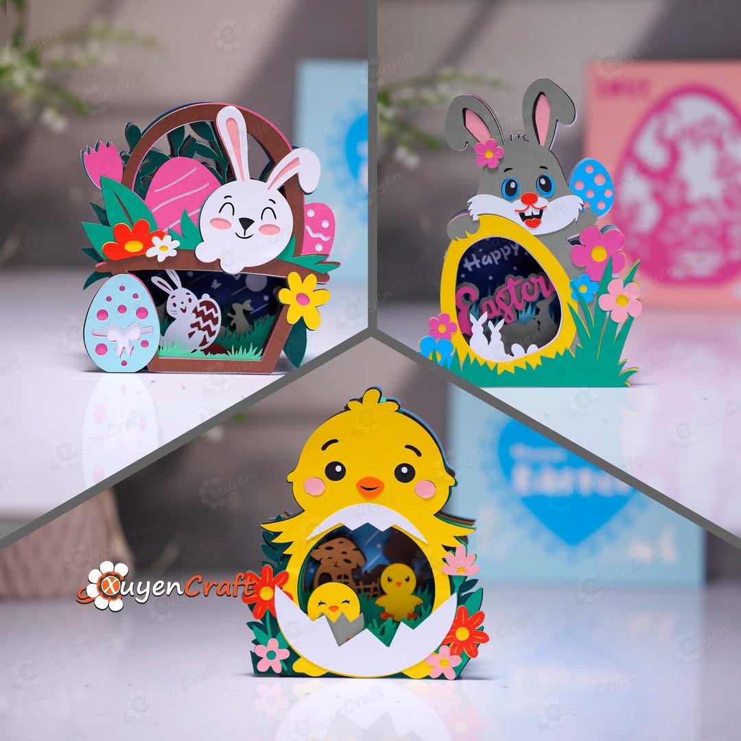 3-pack Easter 3D Pop-up Card SVG Templates – Chick, Bunny, Egg Basket ...