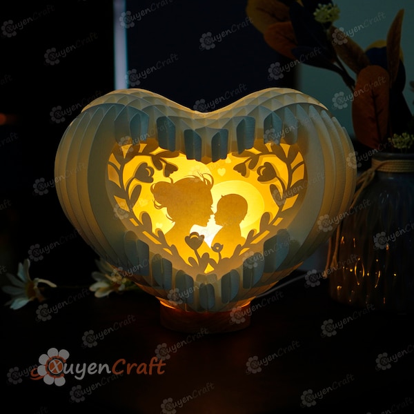 Mother's Day SVG Template, 3D Heart Pop Up Card, Lighting Shadow Papercut (PDF, SVG)