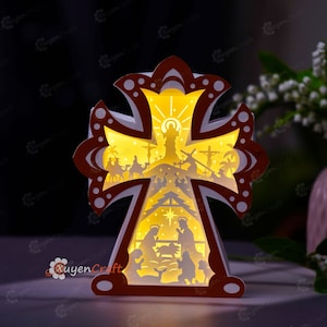 PDF, SVG, modèle de Studio pour vous pour bricolage crèche, crucifixion et résurrection du Christ en croix lanterne Shadow Box Pâques 3D Svg