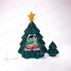 Christmas Truck In Tree Pop-up SVG Cricut, Silhouette Studio-sjablonen, Papercut Christmas Card Pop-up, 3D Red Truck Christmas Pop-up