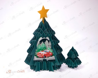 Christmas Truck Tree Pop Up SVG, Papercut Card Template (Digital Download)