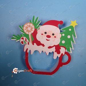 Santa Hot Cocoa Shadow Box SVG, Christmas Paper Cut Light Box (Digital Download) image 9