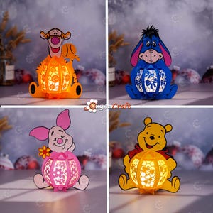 Confezione da 4 lanterne Piglet, lanterne Tigro, lanterne Eeyore, lanterne Pooh Bear SVG, modelli Studio per lanterne fai da te per la decorazione della cameretta dei bambini