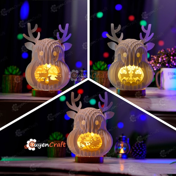 Pack 3 Reindeer Pop Up SVG Template creating Deer, Santa Claus in Reindeer Slice Form Popup for Merry Christmas Shadow Box, Lightbox DIY Pack 3 Reindeer Pop Up SVG Template creating Deer, Santa Claus in Reindeer Slice Form Popup for Merry Christmas Shadow Box, Lightbox DIY