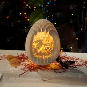 Happy Easter Eggs Pop-up, PDF, SVG, Studio Template 3D Papercut Light Box Sliceform Paper Sphere Popup, 3d lamp svg, Easter night light