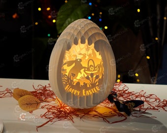 Happy Easter Eggs Pop up, PDF, SVG, Studio Template 3D Papercut Light Box Sliceform Paper Sphere Popup, 3d lamp svg, Easter night light