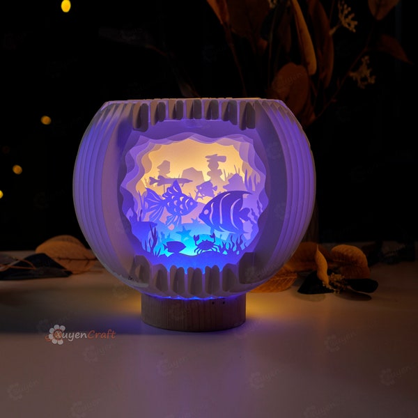 SVG Cricut, Studio Template Creating Aquarium Sphere Pop Up, Fish Shadow Box, 3D Paper Cut Light Box, SVG Digital Download Cutting machine SVG Cricut, Studio Template Creating Aquarium Sphere Pop Up, Fish Shadow Box, 3D Paper Cut Light Box, SVG Digital Download Cutting machine