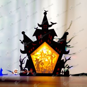 Haunted House Shadow Box Halloween PDF, SVG Light Box per progetti Cricut, Sillhouette 4, ScanNcut - Lanterne di carta fai da te Lampada Decorazione di Halloween