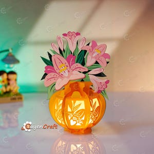 Lily Flower Vase Lantern PDF, SVG, Studio Templates - DIY Flower Lantern,  Paper Lanterns Ornaments - Paper Cutting Lamp svg