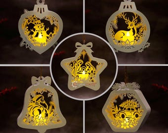 Lot de 5 modèles SVG et PDF de lanternes décoratives de Noël | Lanternes suspendues en papier 3D