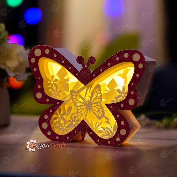 Butterfly Light Box, Shadow Box PDF, SVG, Studio Template - DIY Butterfly Lantern 3D Paper Cut File - Instant Download File