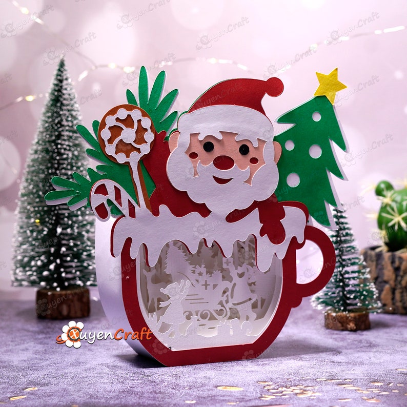 Santa Hot Cocoa Shadow Box SVG, Christmas Paper Cut Light Box (Digital Download) image 5