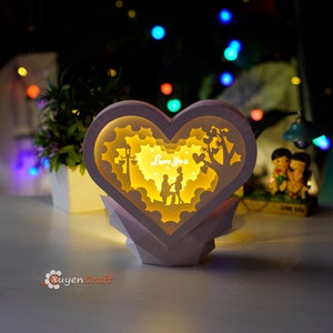 Coppia di proposte romantiche in lanterne a forma di cuore Shadow Box SVG per progetti Cricut, Cameo4, ScanNcut... Regalo fai da te per San Valentino