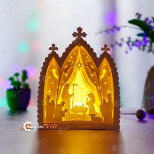 Nativity Scene V2 Nativity House Lanterns Shadow Box PDF, SVG Light Box for Cricut Projects - DIY Nativity Scene Paper Lantern for Christmas