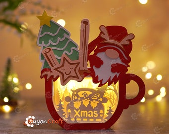 Gnom Hot Chocolate Shadow Box SVG - Weihnachtslaterne (Digitaler Download)