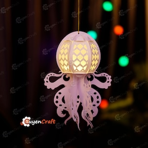 Lanterna di polpo PDF, SVG, modelli Studio - Lanterna di carta di polpo per l'arredamento della camera dei bambini, regali fai da te per bambini o regalo pescatore
