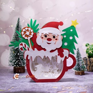 Santa Hot Cocoa Shadow Box SVG, Christmas Paper Cut Light Box (Digital Download) image 10