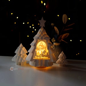 PDF, SVG 3D Papercut Template Paper Craft Christmas Tree Lighting, Christmas Tree Pop-up 3D, Merry Christmas Shadow Box A4 et 12inch Paper