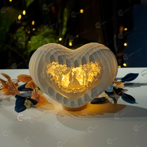 Happy Wedding Heart Pop up Card 3D Light Box SVG Template, Paper Cutting, 3D Heart Lighting Shadow box - Globe Popup, DIY wedding day gift