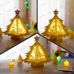 Pack 3 Christmas Tree Lantern SVG for Cricut Projects - Paper Cut Template For Christmas | DIY Christmas Lantern for Christmas Decor or Gift