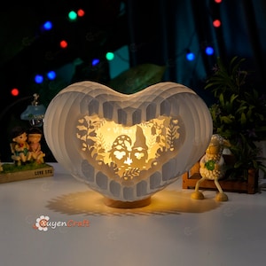 Gnome Love Heart Pop-up PDF SVG para proyectos Cricut, Heart Lanterns Shadow Box, manualidades de San Valentín diy, plantilla de corte de papel, caja de luz Gnome