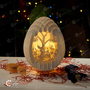 PDF, SVG, Studio Template Easter Bunny Eggs Pop up, 3D Papercut Light Box Sliceform Paper Sphere Popup, 3d lamp svg, Easter night light image 7